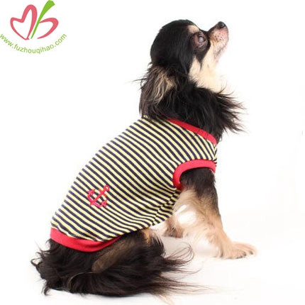 Dog clothes Navy Stripe pet Tank with red Anchor embroidery