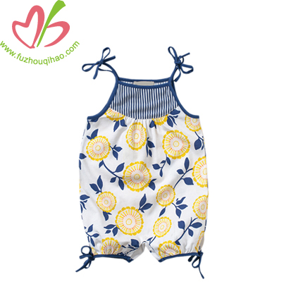 Printed Floral Strap Shoulder Baby Jumper Suit Romper