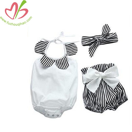Baby Girls Lovely Bowknot Ruffle Romper Shorts Outfits with Headband